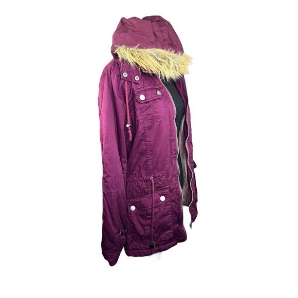 Snobbish Women's Burgundy Faux Fur-Lined Parka Jacket Hood Pockets Sz Sm EUC - Picture 7 of 14